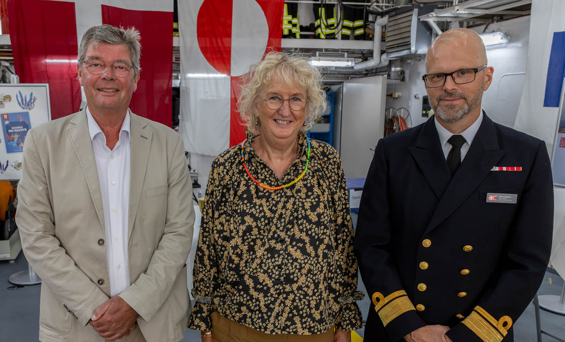 Birgitte Søby Vagnholm og Niels Bo Krusell samt chef for Søværnet, kontreadmiral Søren Kjeldsen.