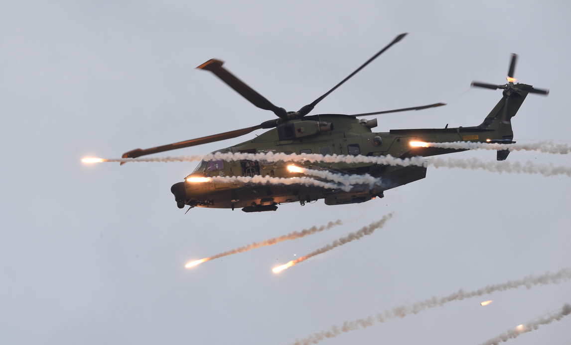 Danish Air Show 2018 havde blandt andet opvisninger af helikopteren EH101 Merlin og transportflyet C-130 J30 Hercules”. Foto: Flyvevåbnets Fototjeneste.