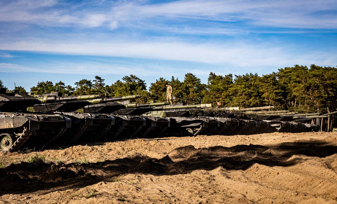 Danske Leopard 2A7-kampvogne på deres første internationale øvelse.