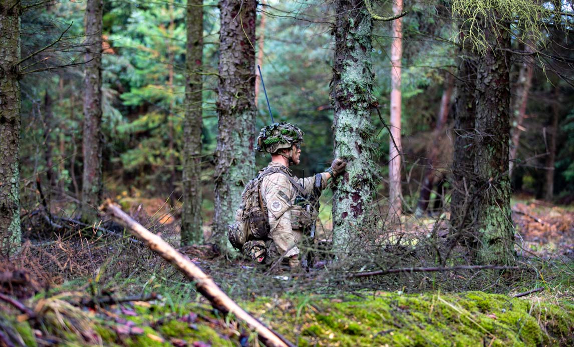 Soldat fra 1. Livgarden på øvelse Brave Lion